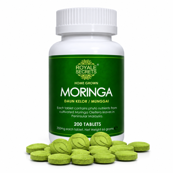 Moringa Supplement Bottle with Green Tablets Moringa Tablets 350mg 200pcs