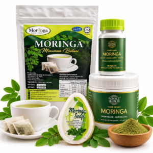 Pakej Moringa Tea, Serbuk Moringa 100g, Sabun Daun Moringa dan Tablet Moringa 100pcs